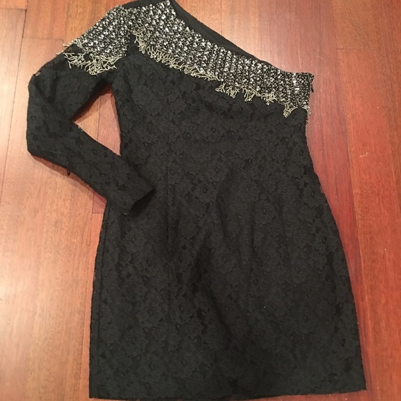 Madison Marcus | Dresses | Madison Marcus One Shoulder Black Lace Bead Dress  | Poshmark